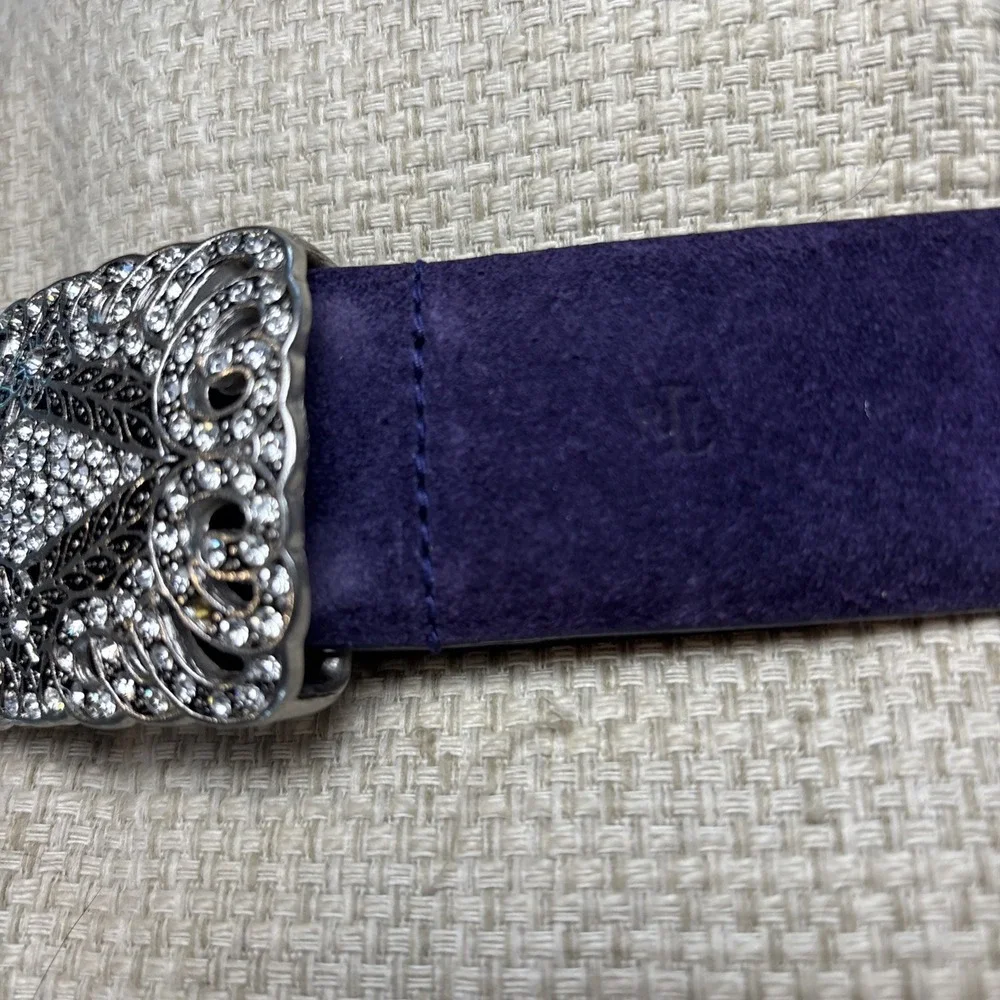 Lauren‎ Ralph Lauren Purple Suede Leather Silver Rhinestone Buckle Belt Size MED
